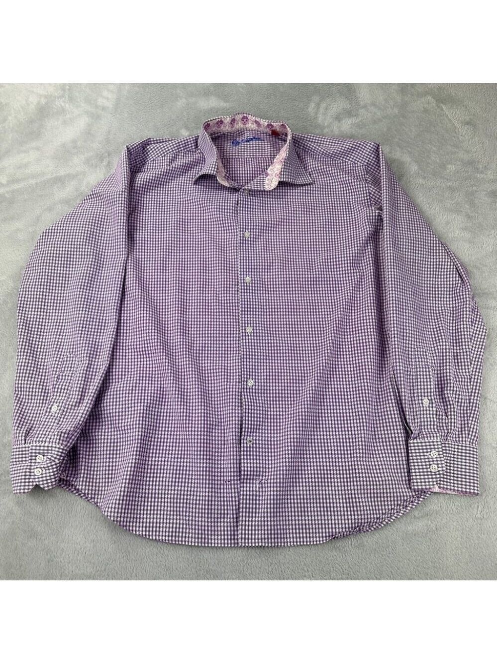 Robert Graham Long Sleeve Squared Pattern Dress Up Men’s Size 44 (XL)